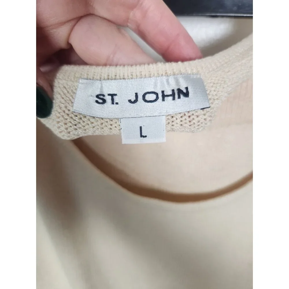 St John Women's Sz. L Ivory 3 Piece Skirt Santana Knit Set